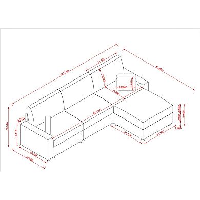 Trikiousd 103.54" L-Shaped Modular Sectional Sofa with Storage Ottoman, 3-Seat Cloud Couch