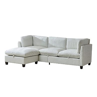 Trikiousd 96.5" Sectional Sofa with Ottoman Chenille L-Shape Couch 4-Seater Storage