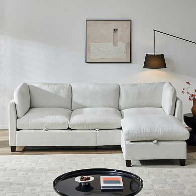 Trikiousd 96.5" Sectional Sofa with Ottoman Chenille L-Shape Couch 4-Seater Storage