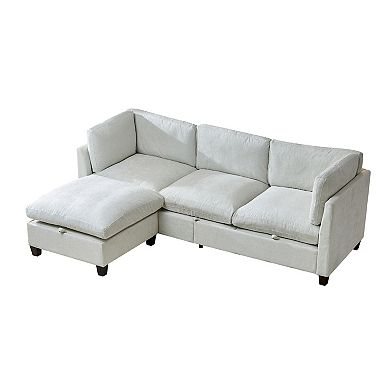 Trikiousd 96.5" Sectional Sofa with Ottoman Chenille L-Shape Couch 4-Seater Storage