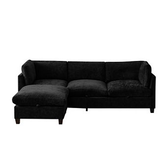 Trikiousd 96.5" Sectional Sofa with Ottoman Chenille L-Shape Couch 4-Seater Storage