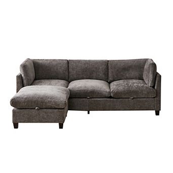 Trikiousd 96.5" Sectional Sofa with Ottoman Chenille L-Shape Couch 4-Seater Storage