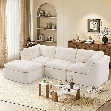 Trikiousd 111.8" Cloud Sectional Sofa with Ottoman Modular L-Shaped Chenille Couch 4-Seater