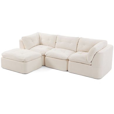 Trikiousd 111.8" Cloud Sectional Sofa with Ottoman Modular L-Shaped Chenille Couch 4-Seater