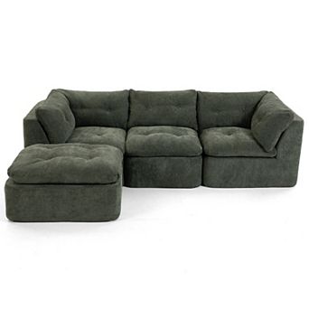 Trikiousd 111.8" Cloud Sectional Sofa with Ottoman Modular L-Shaped Chenille Couch 4-Seater