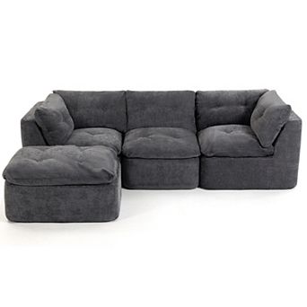 Trikiousd 111.8" Cloud Sectional Sofa with Ottoman Modular L-Shaped Chenille Couch 4-Seater