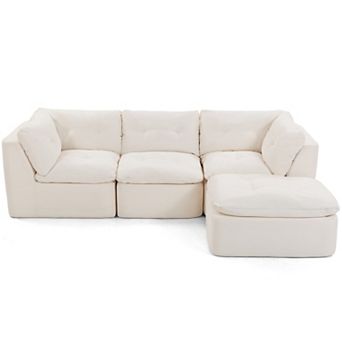 Trikiousd 111.8" Cloud Sectional Sofa with Ottoman Modular L-Shaped Chenille Couch 4-Seater