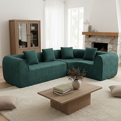 Trikiousd 110" Curved L-Shaped Sectional Sofa Fully Compressed Foam Sofa