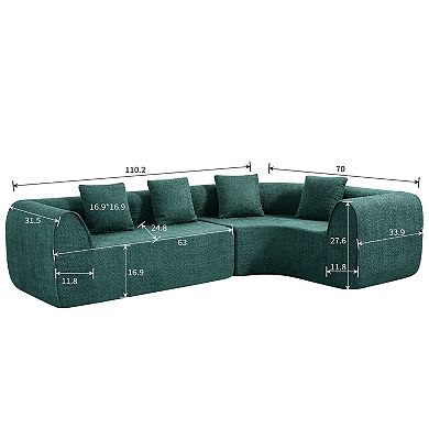 Trikiousd 110" Curved L-Shaped Sectional Sofa Fully Compressed Foam Sofa