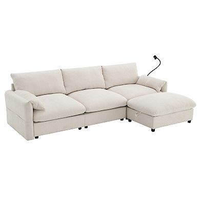 Trikiousd 96.5" L Shaped Sectional Sofa with Storage Ottoman USB Charger Chenille Couch