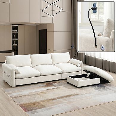 Trikiousd 96.5" L Shaped Sectional Sofa with Storage Ottoman USB Charger Chenille Couch