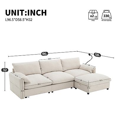 Trikiousd 96.5" L Shaped Sectional Sofa with Storage Ottoman USB Charger Chenille Couch