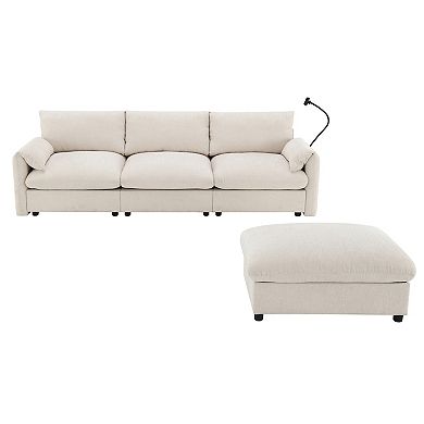 Trikiousd 96.5" L Shaped Sectional Sofa with Storage Ottoman USB Charger Chenille Couch
