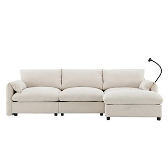 Trikiousd 96.5" L Shaped Sectional Sofa with Storage Ottoman USB Charger Chenille Couch