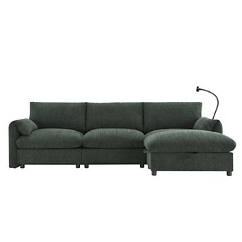 Trikiousd 96.5" L Shaped Sectional Sofa with Storage Ottoman USB Charger Chenille Couch
