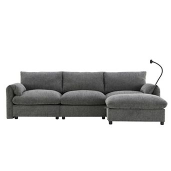 Trikiousd 96.5" L Shaped Sectional Sofa with Storage Ottoman USB Charger Chenille Couch