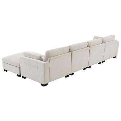 Trikiousd 130" Modular Sectional Sofa with Ottoman and USB Charging