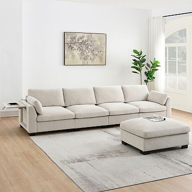 Trikiousd 130" Modular Sectional Sofa with Ottoman and USB Charging