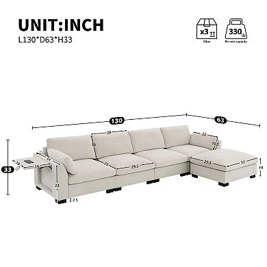 Trikiousd 130" Modular Sectional Sofa with Ottoman and USB Charging