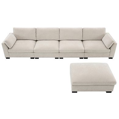 Trikiousd 130" Modular Sectional Sofa with Ottoman and USB Charging