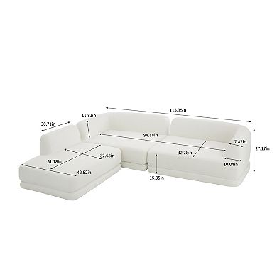 Trikiousd 115" L-Shaped Sectional Sofa with Chaise, Deep Seating 3-Piece Couch