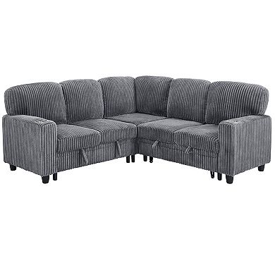 Trikiousd L-Shaped Sectional Sofa Bed Pull Out Sleeper Couch with Storage USB Corduroy