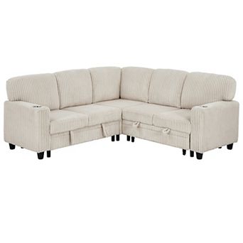 Trikiousd L-Shaped Sectional Sofa Bed Pull Out Sleeper Couch with Storage USB Corduroy