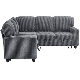 Trikiousd L-Shaped Sectional Sofa Bed Pull Out Sleeper Couch with Storage USB Corduroy