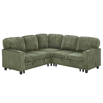 Trikiousd L-Shaped Sectional Sofa Bed Pull Out Sleeper Couch with Storage USB Corduroy