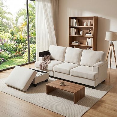 Trikiousd 86" Modern Sectional Sofa with Storage Ottoman L-Shaped Sectional Sofa