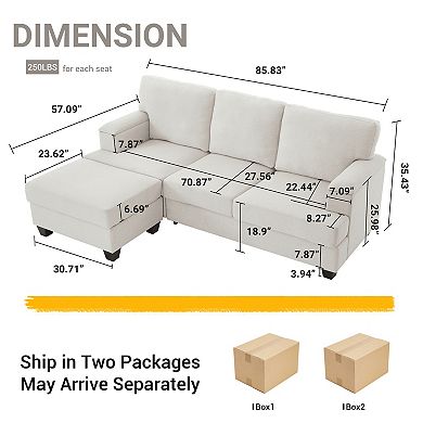 Trikiousd 86" Modern Sectional Sofa with Storage Ottoman L-Shaped Sectional Sofa