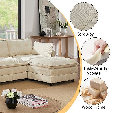 Trikiousd 119" L-Shaped Corduroy Sectional Sofa Modular Couch with Storage Console