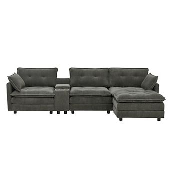 Trikiousd 119" L-Shaped Corduroy Sectional Sofa Modular Couch with Storage Console