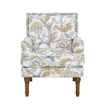 Trikiousd Floral Accent Chair with Nailhead Trim and Solid Wood Legs Upholstered Farmhouse Armchair