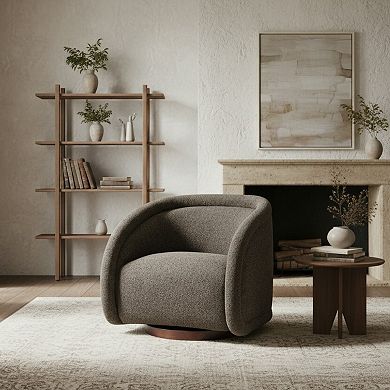 Trikiousd Boucle Swivel Accent Chair Upholstered Lounge Chair with Wood Base