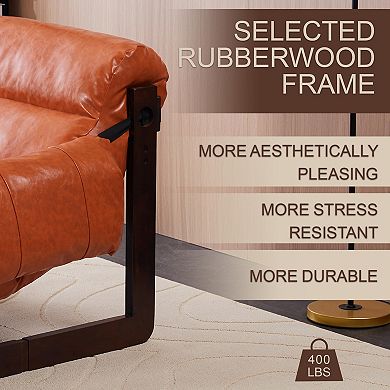 Trikiousd Mid Century Leather Accent Chair Removable Armrests Lounge Chair
