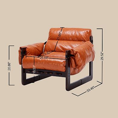 Trikiousd Mid Century Leather Accent Chair Removable Armrests Lounge Chair