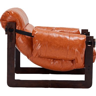 Trikiousd Mid Century Leather Accent Chair Removable Armrests Lounge Chair