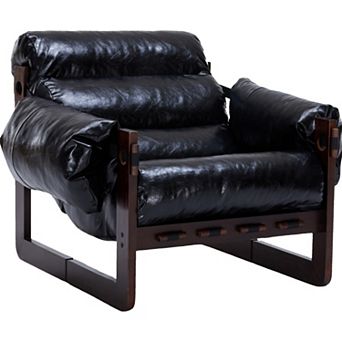 Trikiousd Mid Century Leather Accent Chair Removable Armrests Lounge Chair