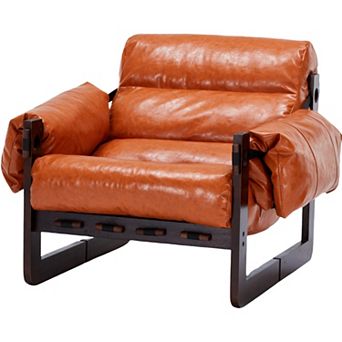 Trikiousd Mid Century Leather Accent Chair Removable Armrests Lounge Chair