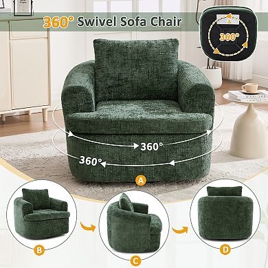 Trikiousd 360° Swivel Barrel Chair Chenille Accent Chair