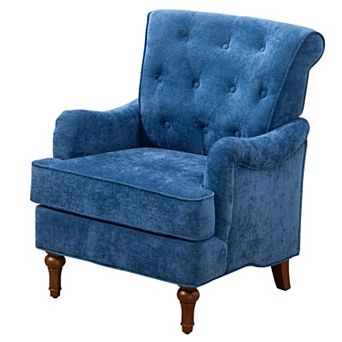 Trikiousd Chenille Accent Chair Upholstered Club Armchair with Wooden Legs