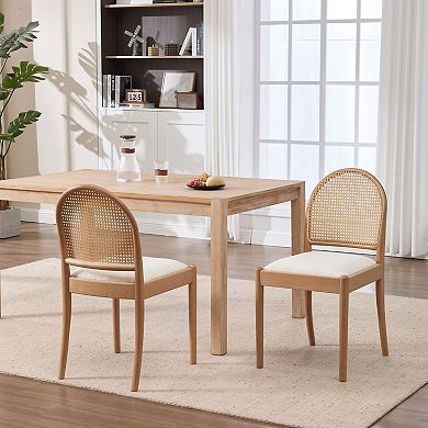 Trikiousd Rattan Dining Chairs Set of 2 Upholstered Linen Chairs with Wood Legs