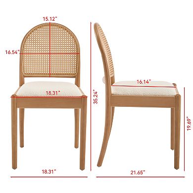 Trikiousd Rattan Dining Chairs Set of 2 Upholstered Linen Chairs with Wood Legs