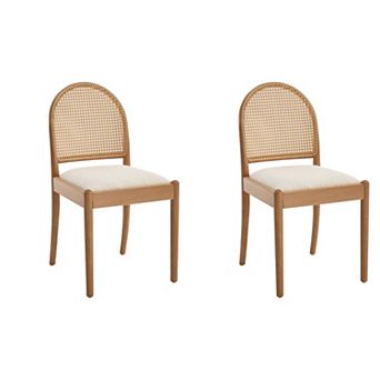 Trikiousd Rattan Dining Chairs Set of 2 Upholstered Linen Chairs with Wood Legs