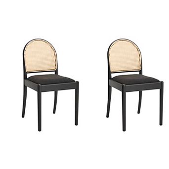 Trikiousd Rattan Dining Chairs Set of 2 Upholstered Linen Chairs with Wood Legs