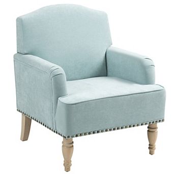 Trikiousd Modern Accent Chair Upholstered Fabric Club Chair with Wooden Legs Nailhead Trim