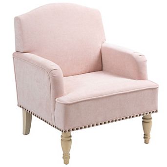 Trikiousd Modern Accent Chair Upholstered Fabric Club Chair with Wooden Legs Nailhead Trim