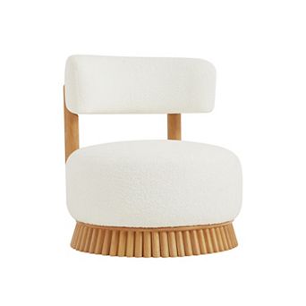 Trikiousd Farmhouse Armless Accent Chair with Wooden Base and Boucle Upholstered Seat
