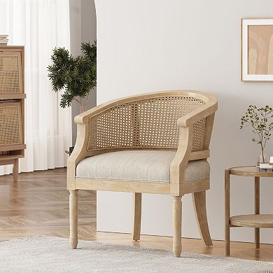 Trikiousd Accent Chair Rubber Wood Upholstered Cane Back Chair